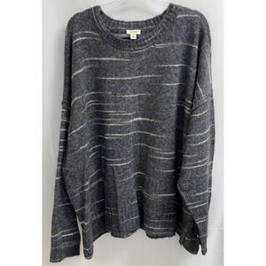 a.n.a. Striped Sweater Women's Plus Size 2X Dark Gray, Beige, White